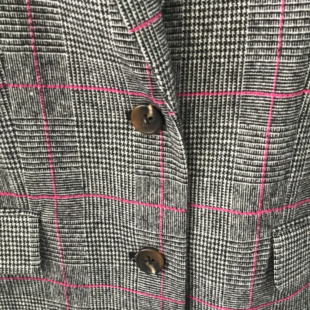 J Crew Glen Plaid Topcoat Wool Black Ivory Plum Size 4 - Picture 10 of 16
